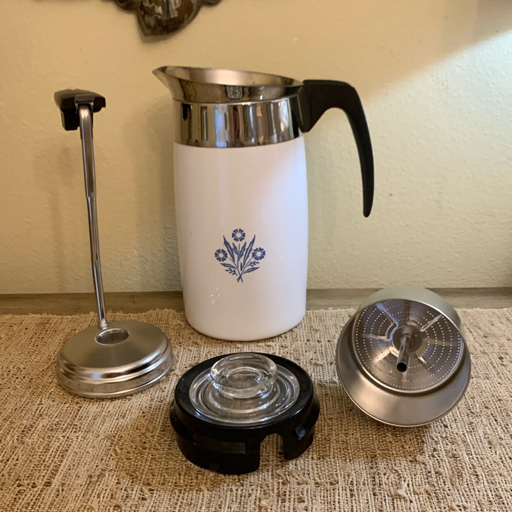 Vtg Corning ware 10 cup coffee pot percolator cornflower